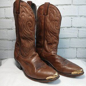 MENS VINTAGE LAREDO COWBOY BOOTS BROWN LEATHER POINT TOE SIZE 8.5 EE